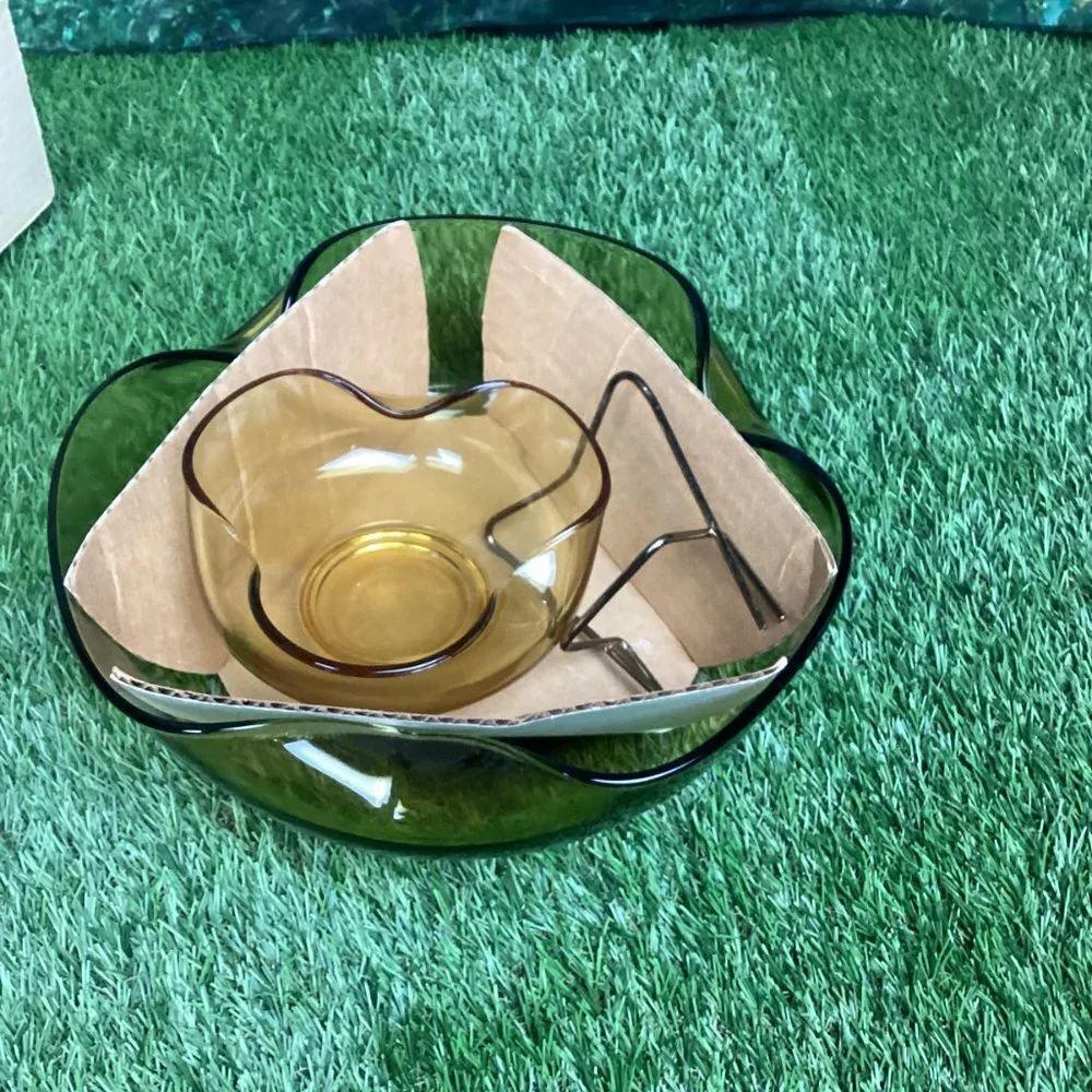 Vintage Anchor Hocking Chip & Dip Bowl Accent Modern Set Amber New